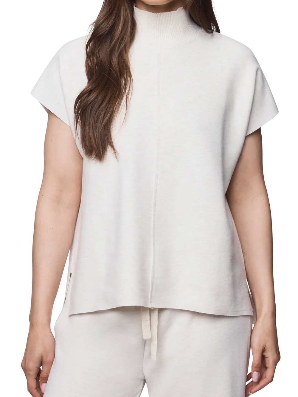 Splendid Cream Short Sleeve Mock Neck Knit Top